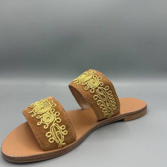Brown Embroidered Leather Sandals - Picture 3 of 4